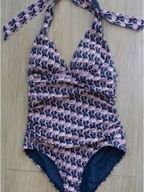Boden Retro Summer Pinup V-neck halter one-piece swimsuit GUC